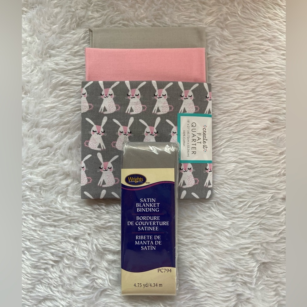 Adorable Bunny Bliss Fat Quarter Bundle + Satin Blanket Binding – 4-Piece Set